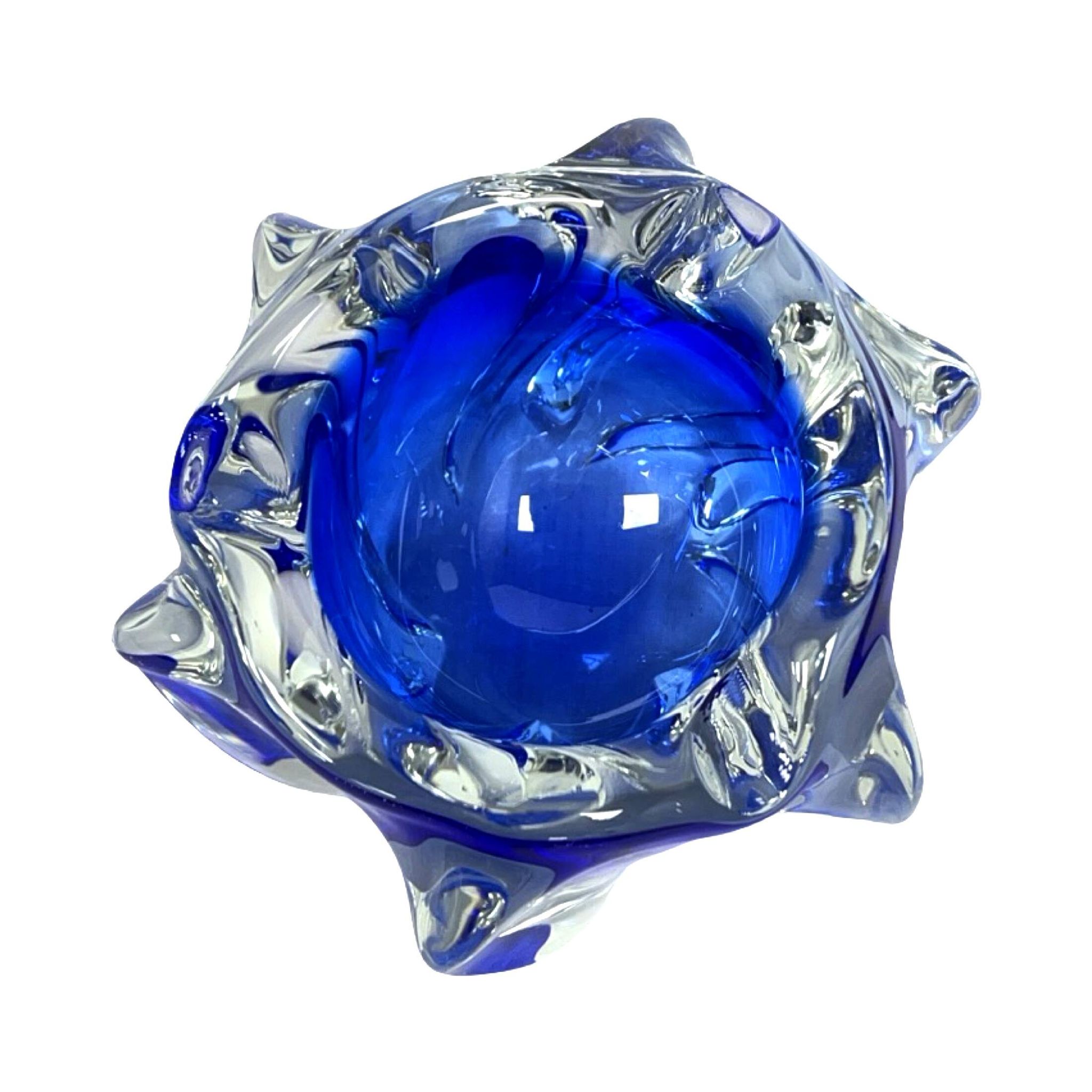 Chřibská Sklarna Czechoslovakia 1970s freeform art ashtray, cobalt glass