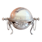 Antique English Silver-Plated Roll-Top Caviar Dish with Ram’s-Head Decoration