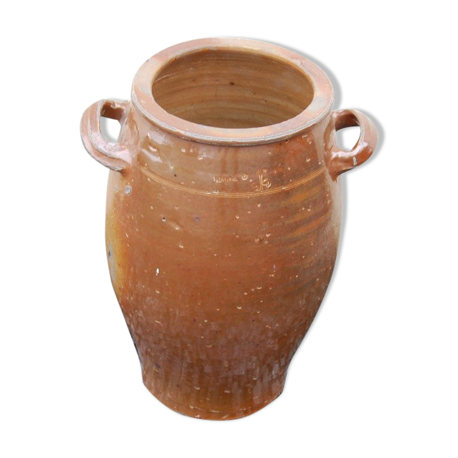 Ancien pot en grès brun, sel