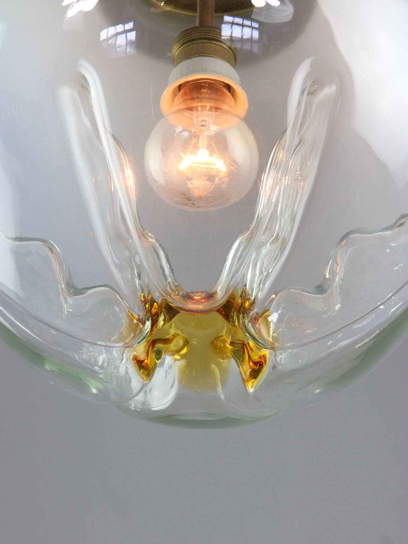 Mid-century Murano Glass & Brass Pendant from Mazzega, 60s