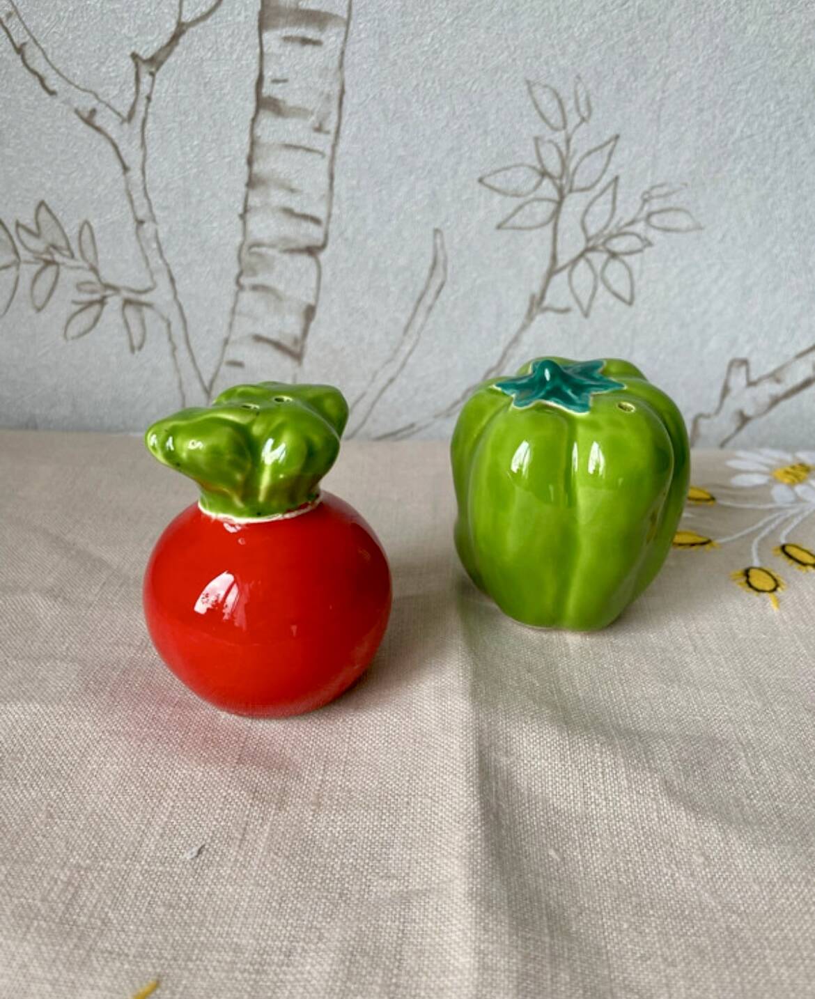 Barbotine salt and pepper shaker set