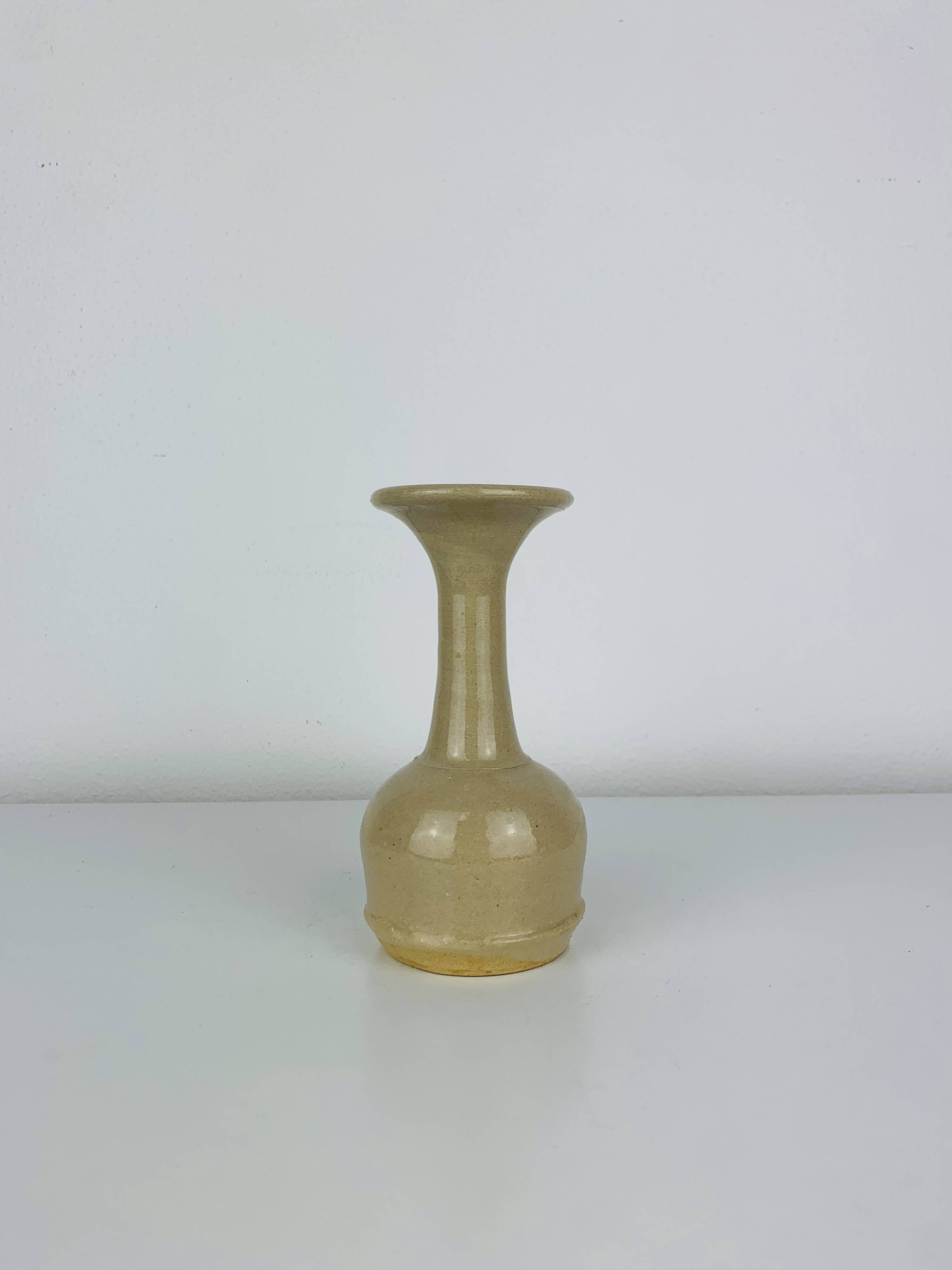Vase céramique beige, col évasé, vintage