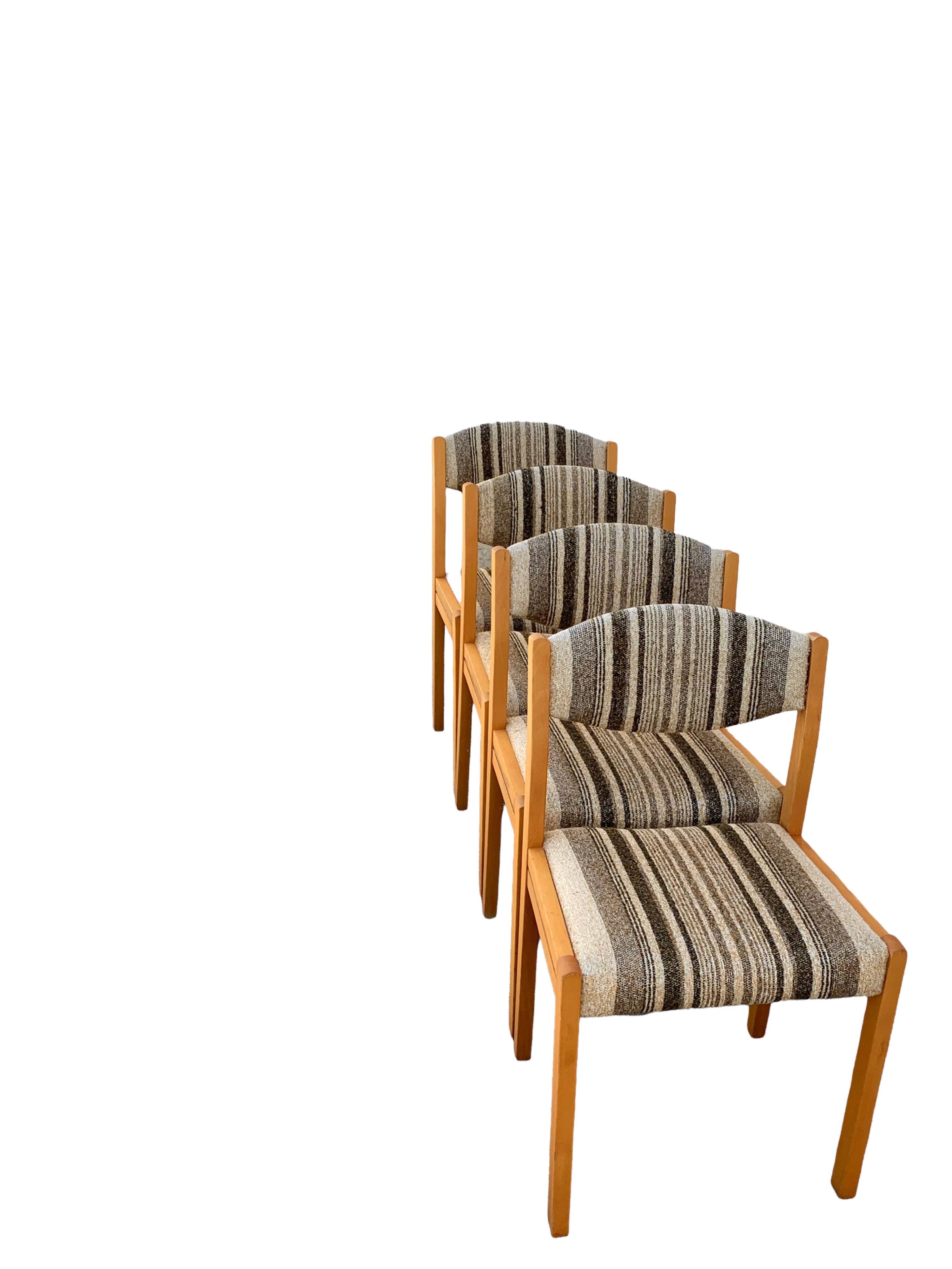 Suite of 4 chairs self beech brass and wool 1960