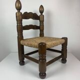 Wood Turned Bobbin Low Rush Chair in the manner of Charles Dudouyt, France, 1950s
