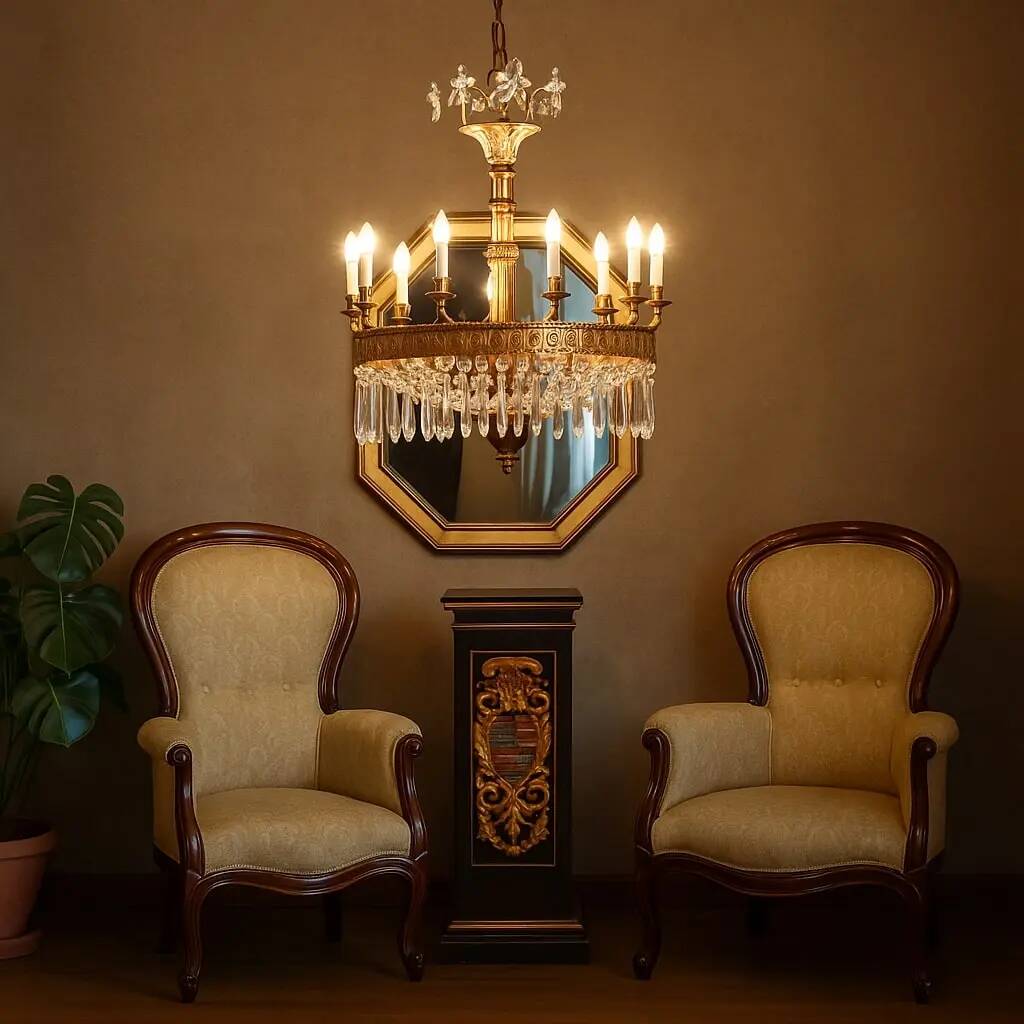Lustre ancien style Empire en verre et métal doré, Italie, XXe siècle