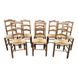 8 Chaises  anciennes vendéennes paillées en cerisier massif.