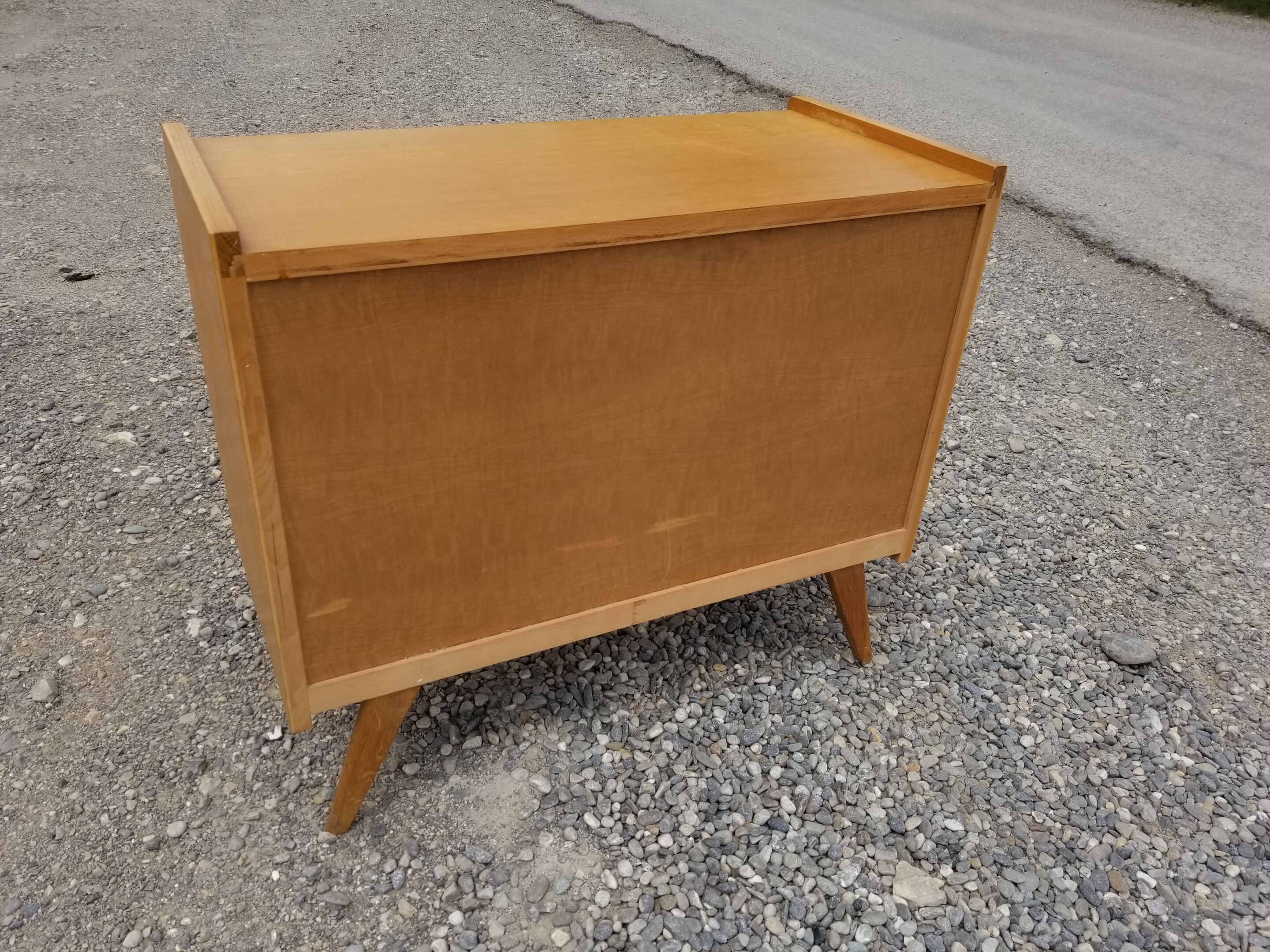 Vintage chest of drawers 3 drawers in oak and rattan - 60s