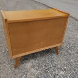 Vintage chest of drawers 3 drawers in oak and rattan - 60s