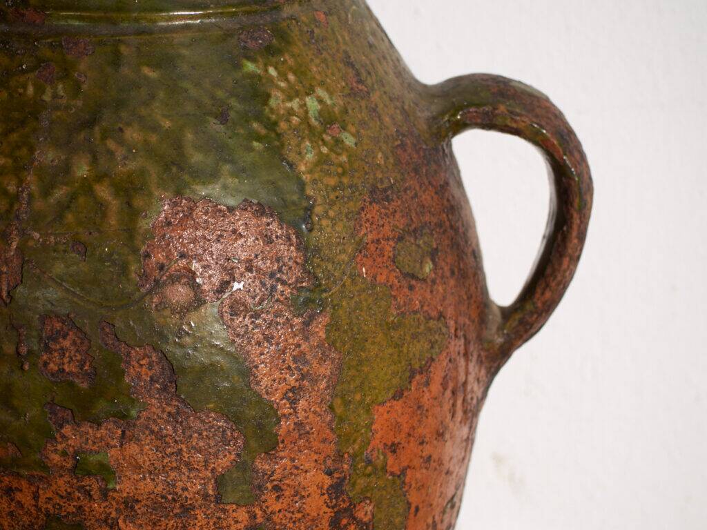 Ancient pot with two handles in glazed ceramic – Central Europe, around 1920