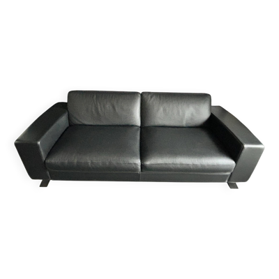 Grand canapé 3P cuir noir Roche Bobois