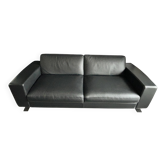 Grand canapé 3P cuir noir Roche Bobois