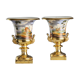 Pair of antique painted and decorated porcelain vases, France, 19th century.