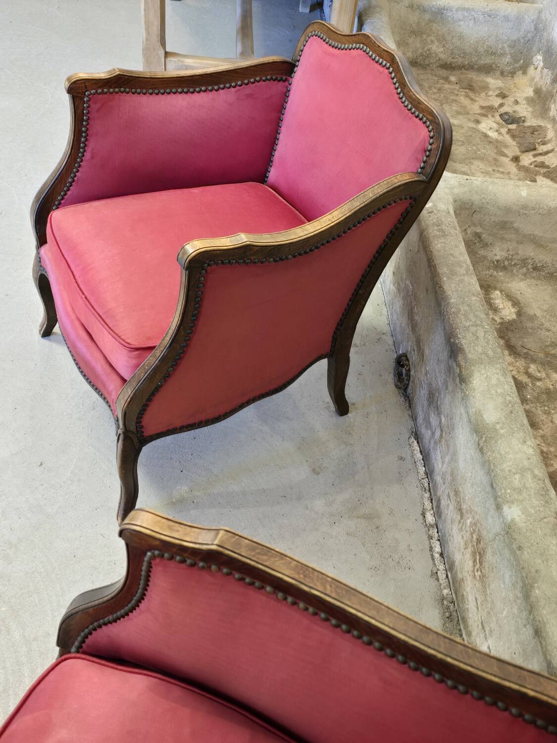 Pair of Louis XV style bergere chairs