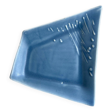 Plat en céramique de studio vintage bleu signé