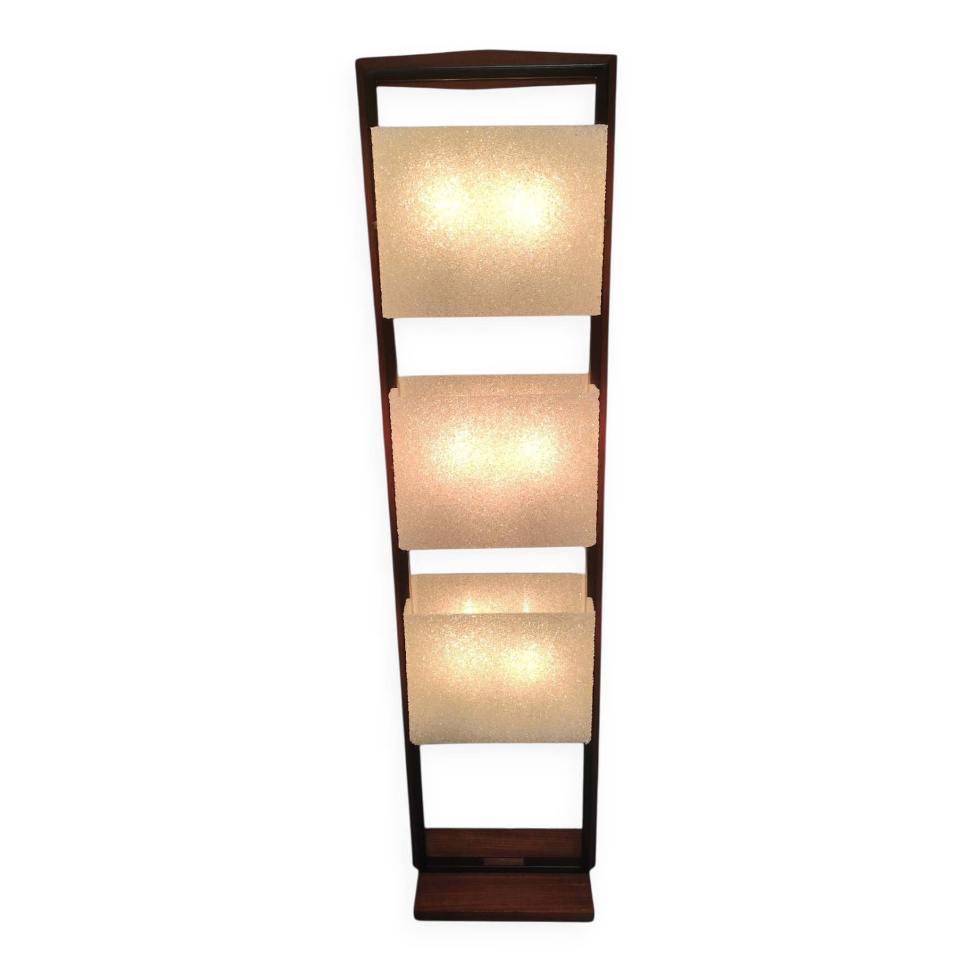 Column totem floor lamp in teak and frosted resin Scandinavian design