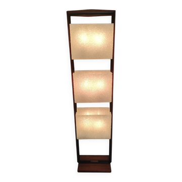 Lampadaire colonne totem en teck et résine givrée design scandinave