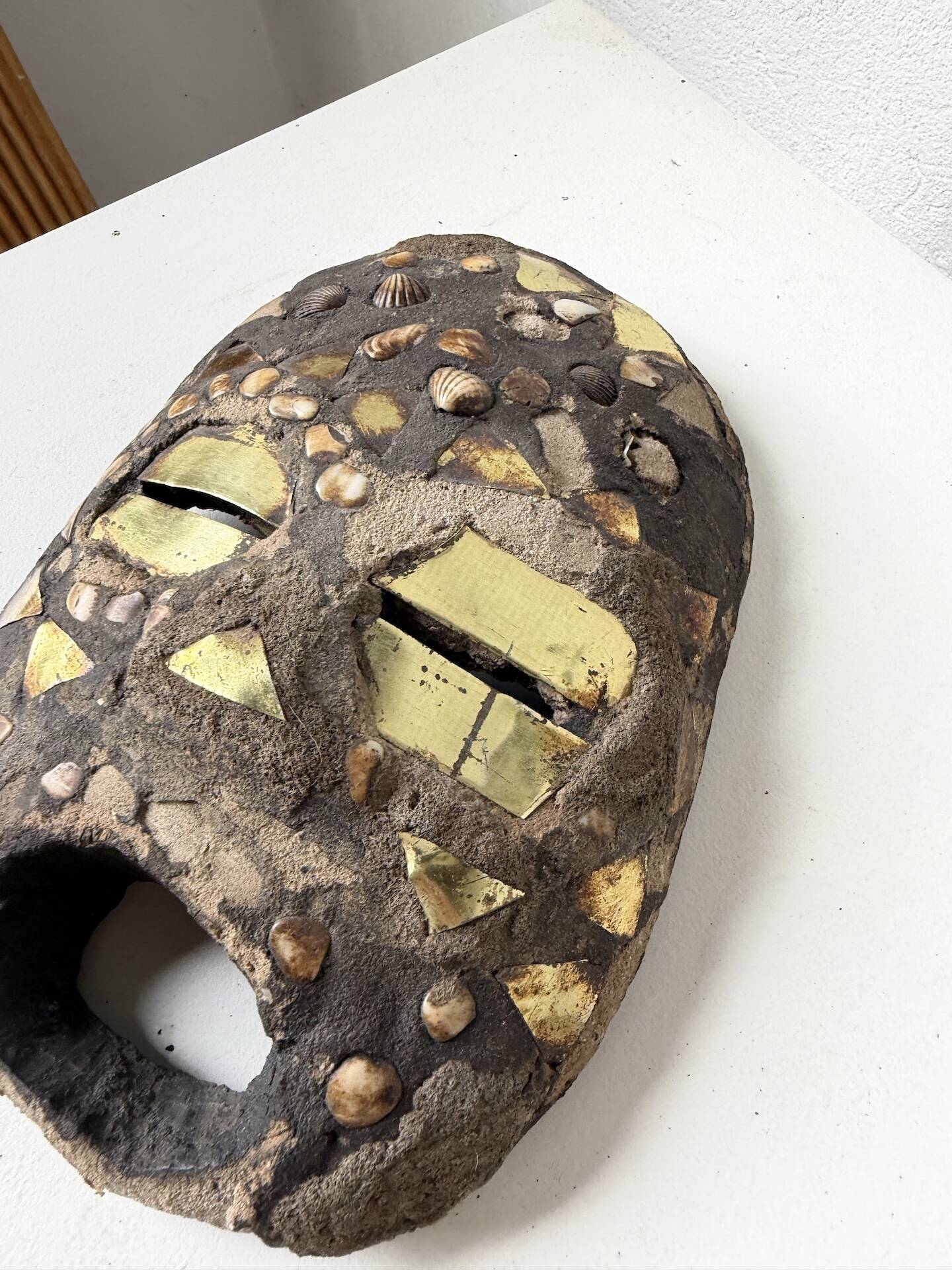 Ancient African mask Luba wood and shell