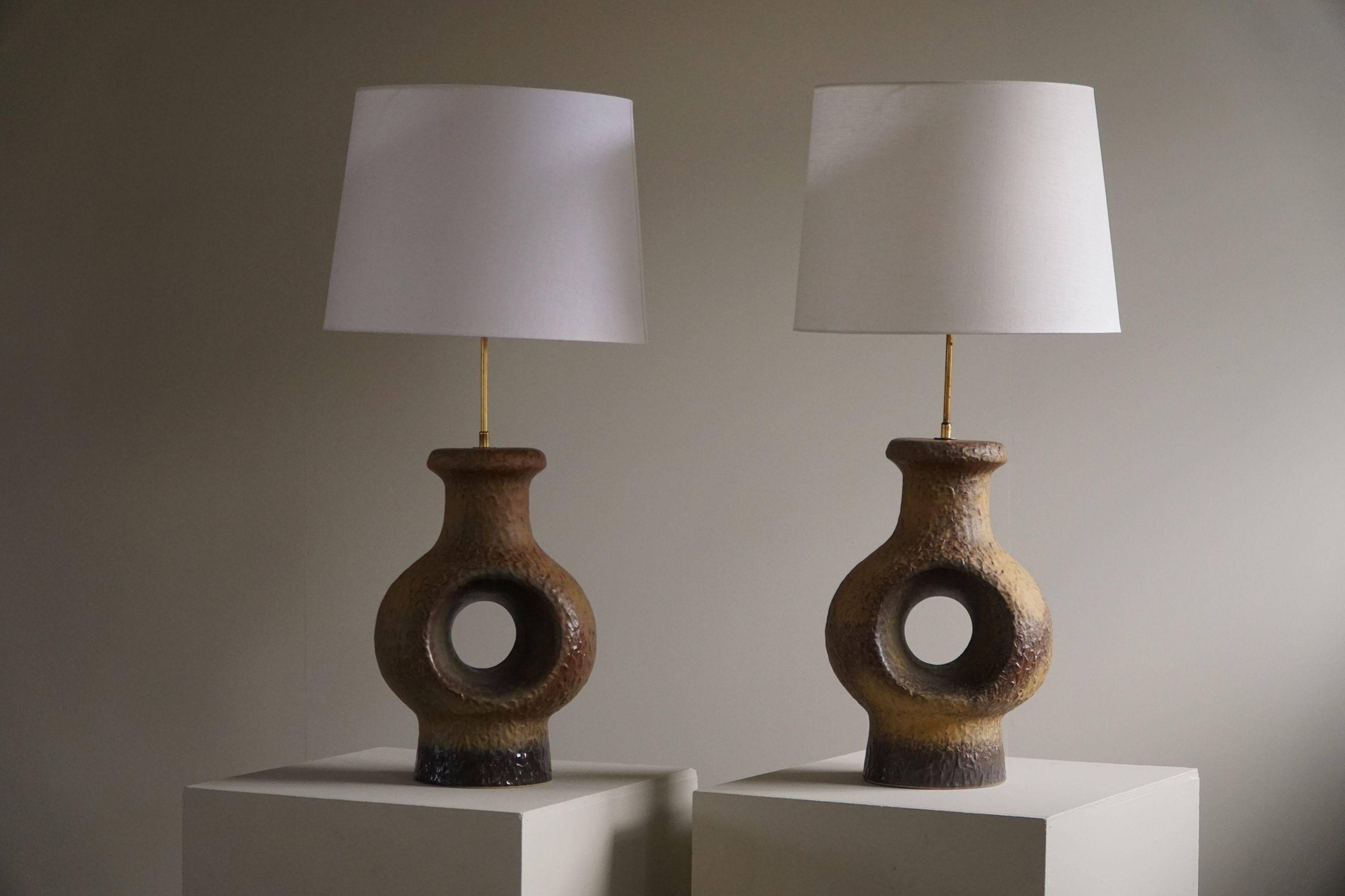 Modern Danish ceramic table lamp, large sizes, green/brown colours, 1960s.