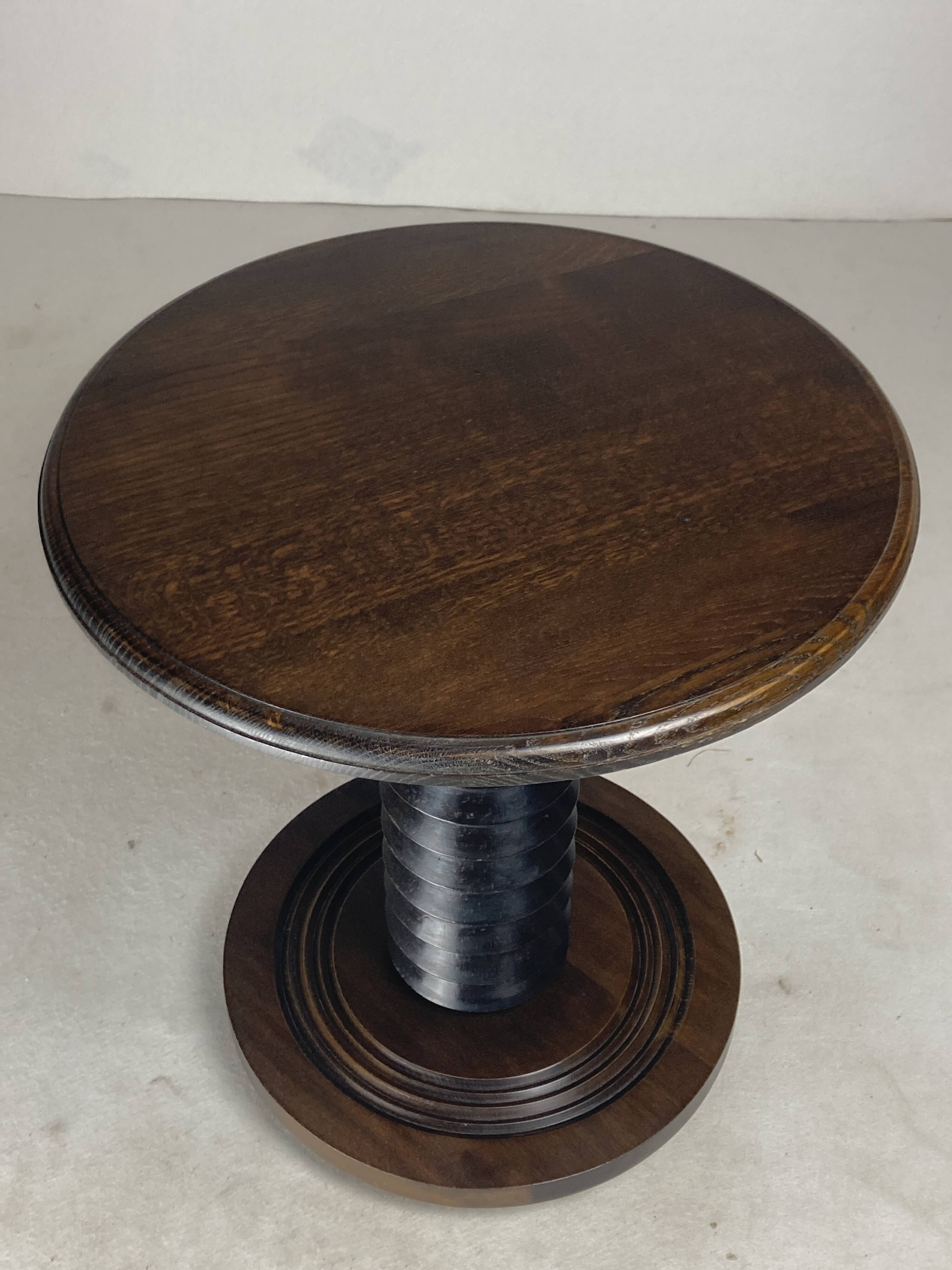 French brutalist wood turned side table in the style of Charles Dudouyt