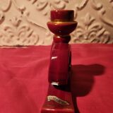 Pair of vintage ceramic candle holders, hand-painted in red and gold.