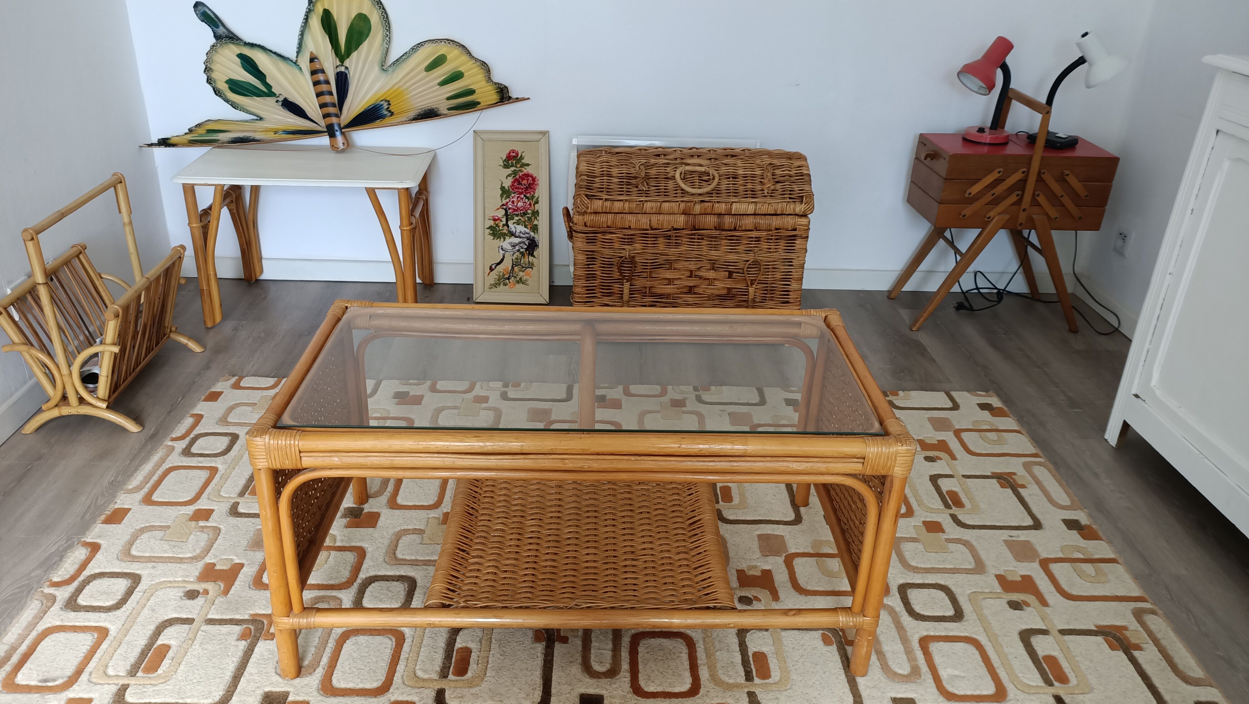 Braided rattan coffee table
