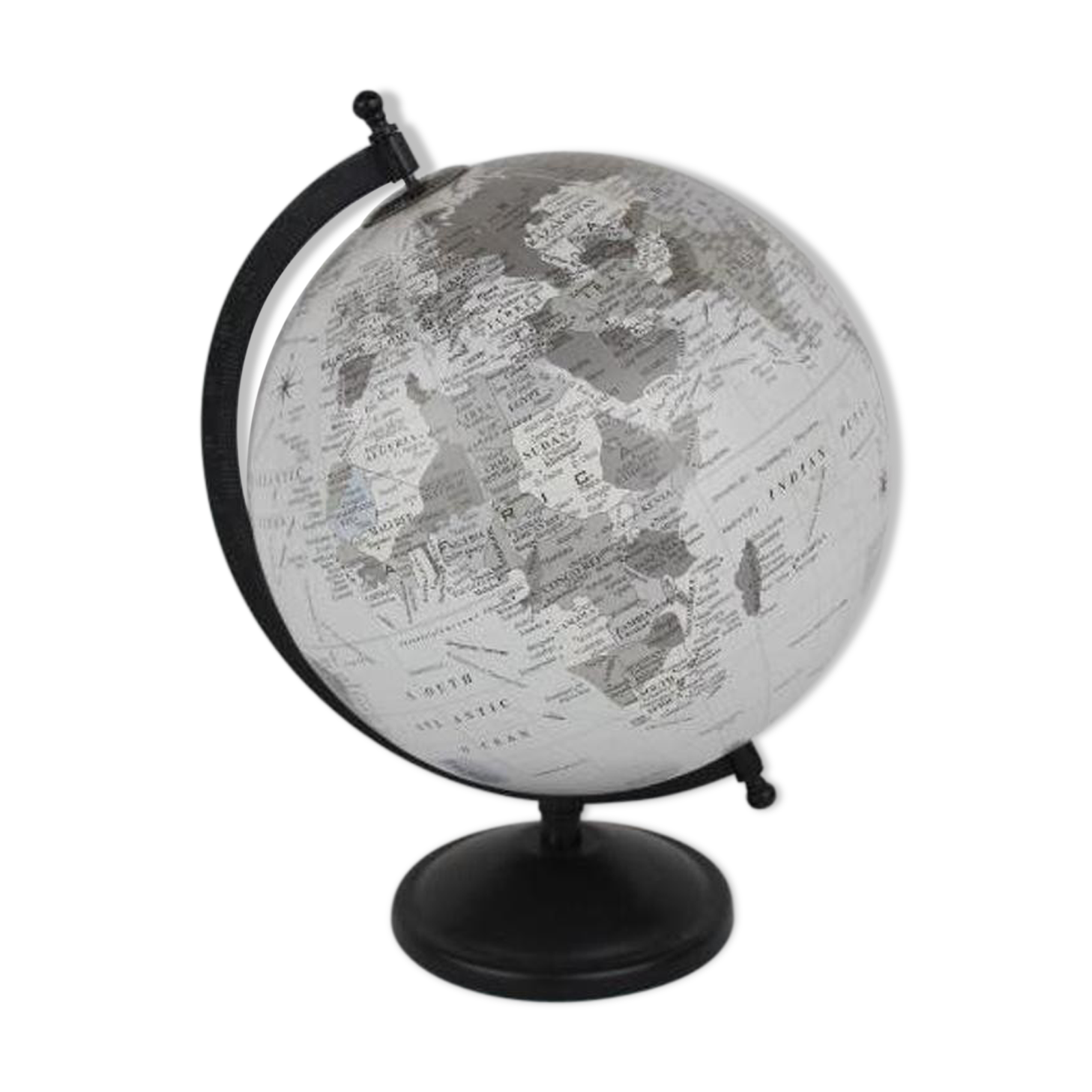 world map black globe grey black metal foot vintage 60