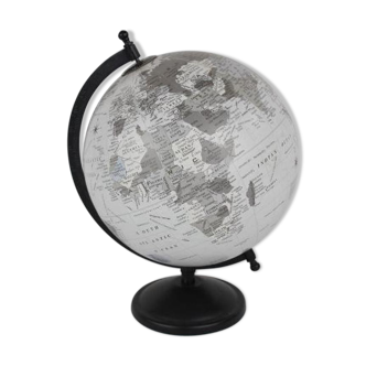 Mappemonde globe terrestre noir & gris pied métal noir vintage 60
