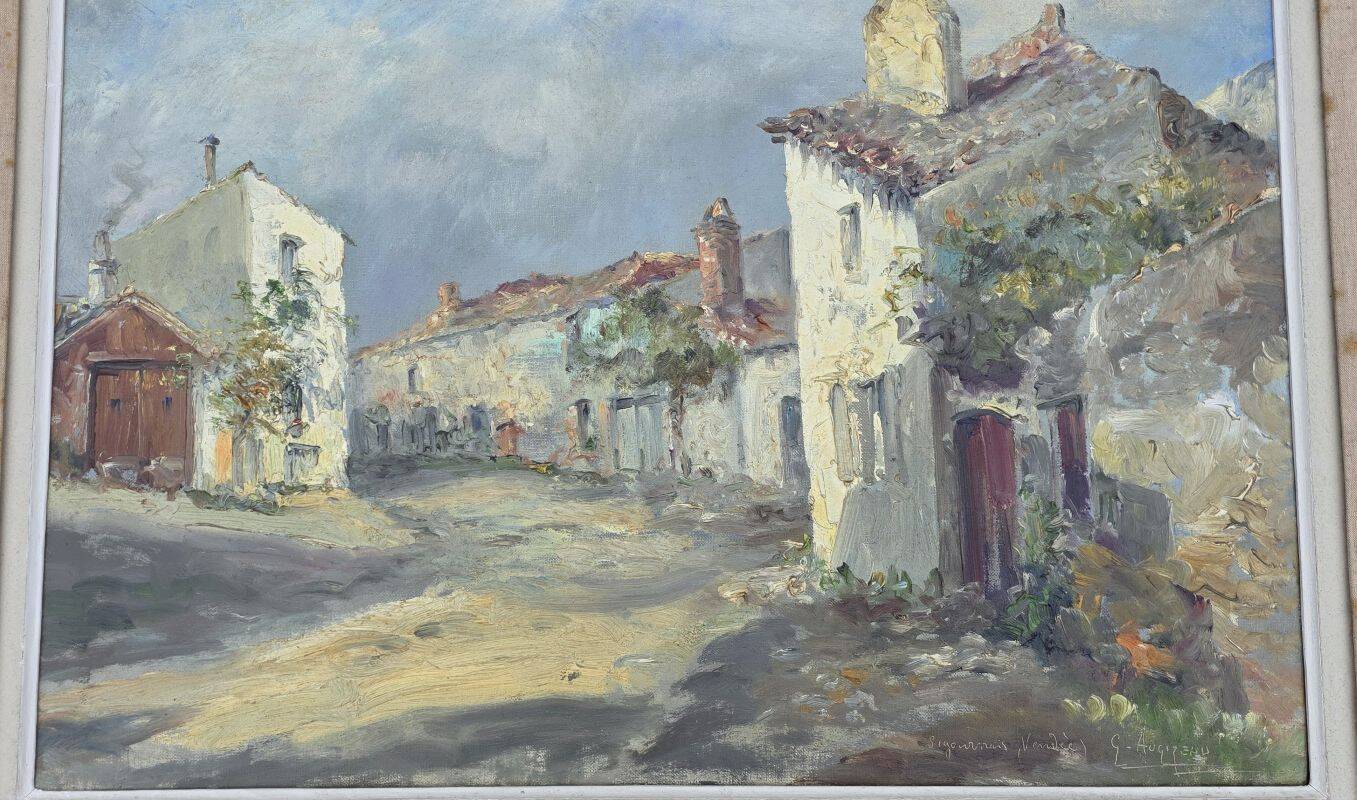 Augizeau Gabriel Large Oil on Canvas Signed Titled Sigournais Vendée