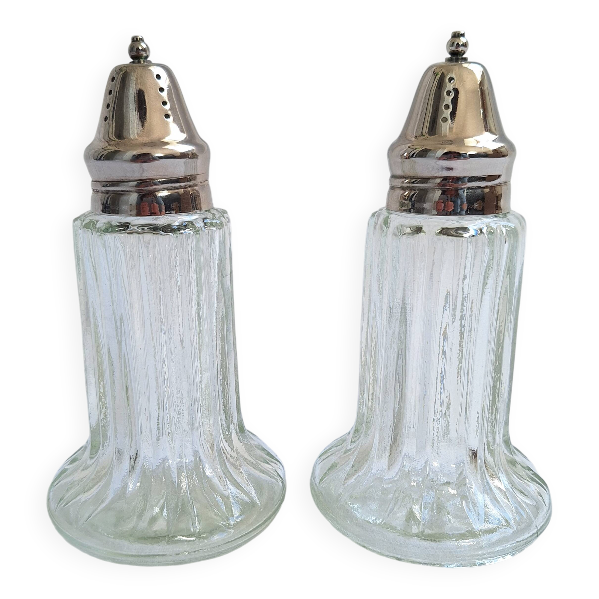 Glass and metal salt and pepper shakers
