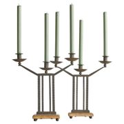 Art Deco pair of candle holders in wrought iron and stone