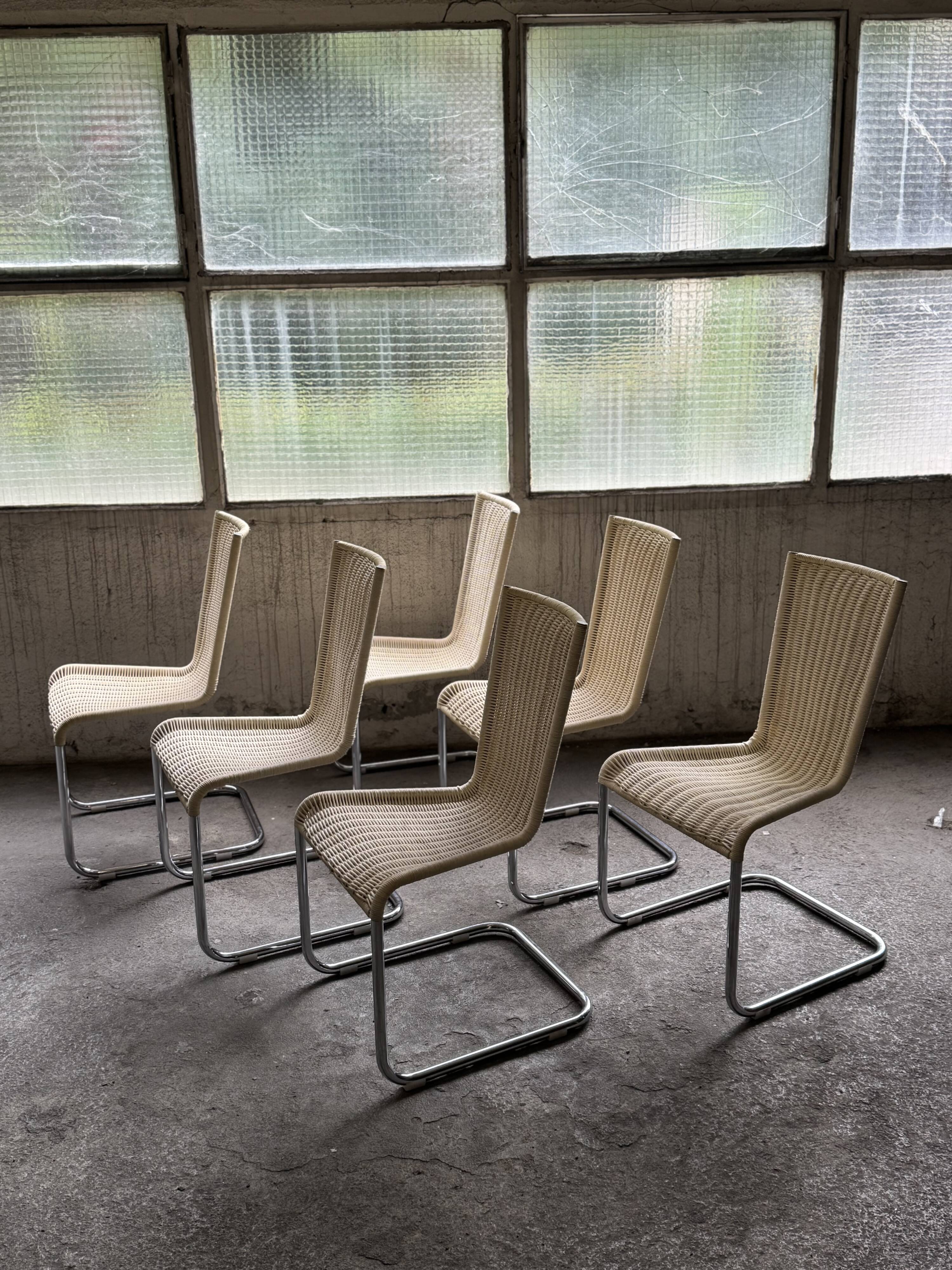 Set of 6 Tecta WK 724 Cantilever Chairs in Metal and Cream Wicker – 1980s