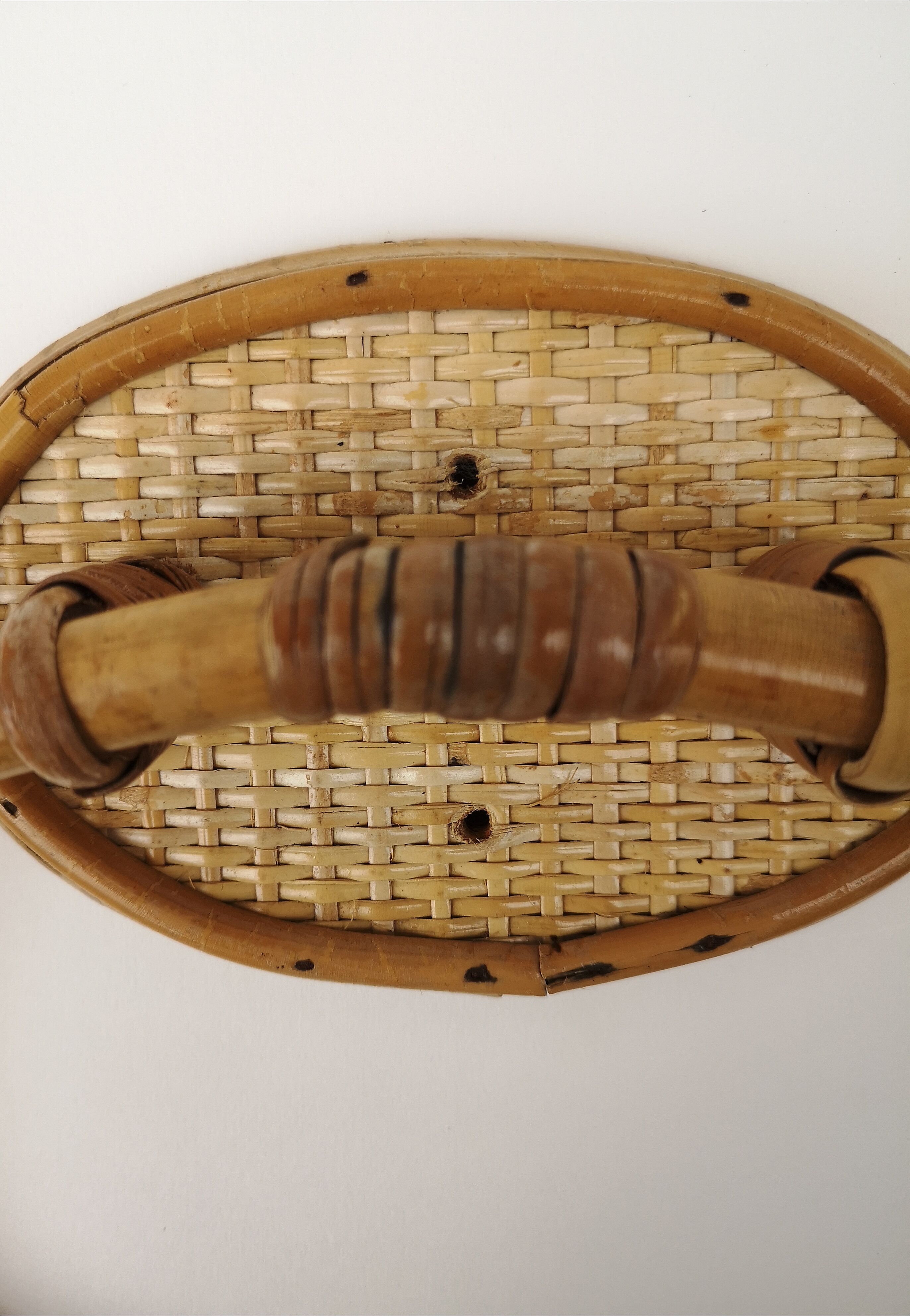 Vintage rattan towel rack and shelf