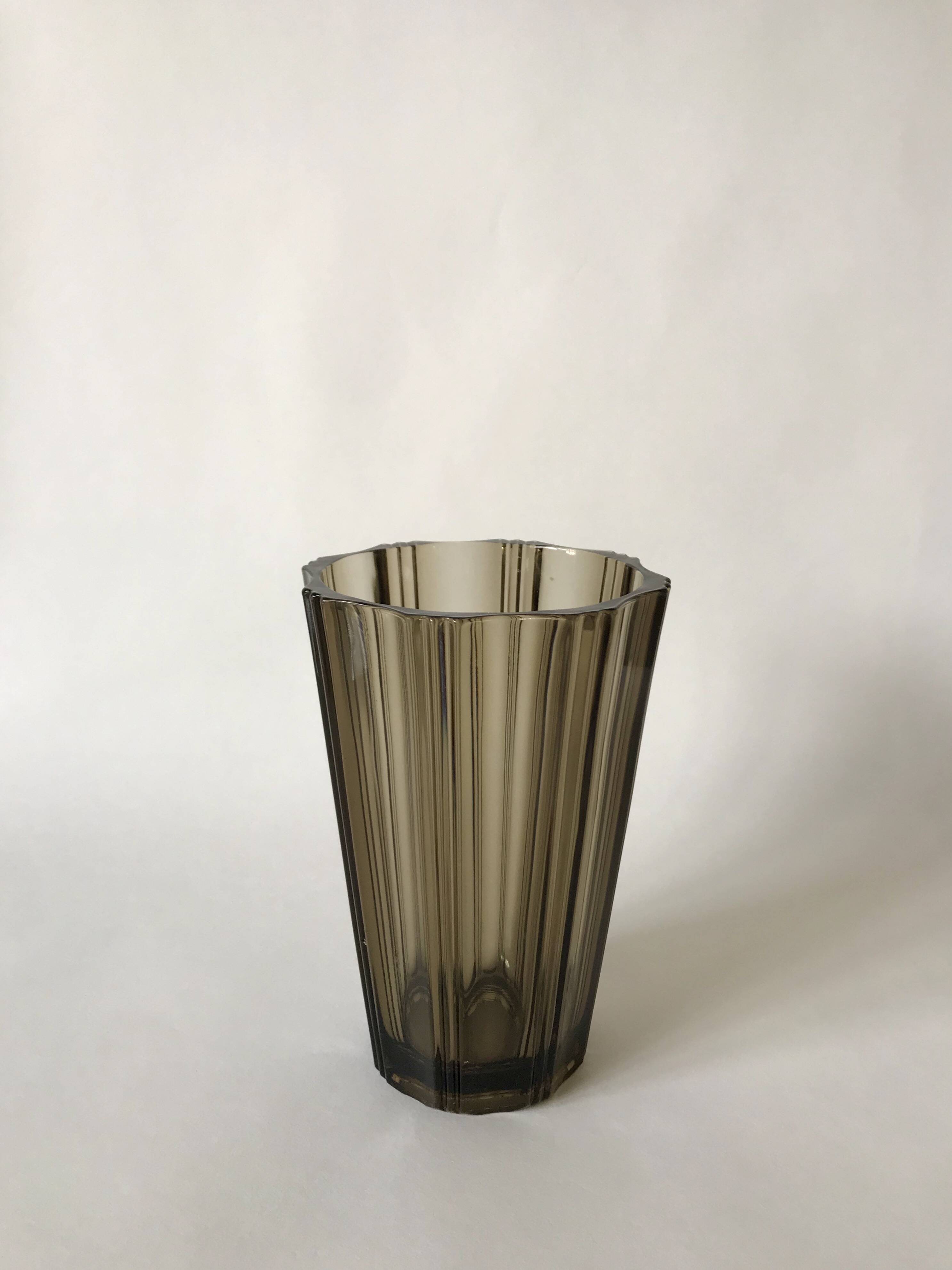 Pleated smoked glass vase from the 70s