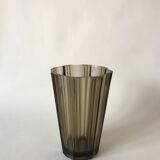 Pleated smoked glass vase from the 70s