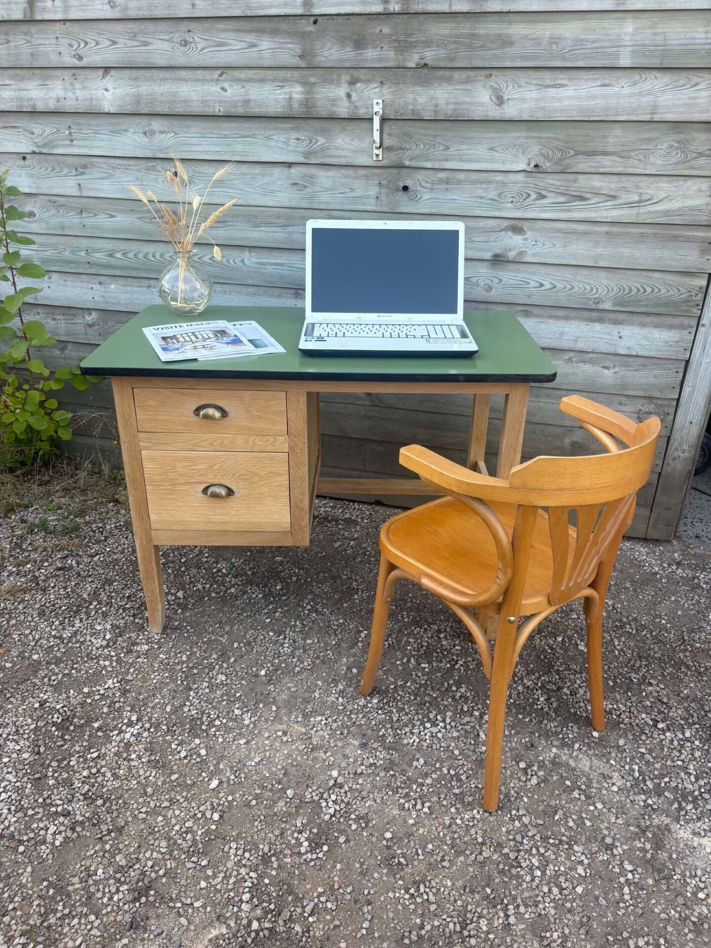 Vintage desk with green Formica top – 1960s/70s