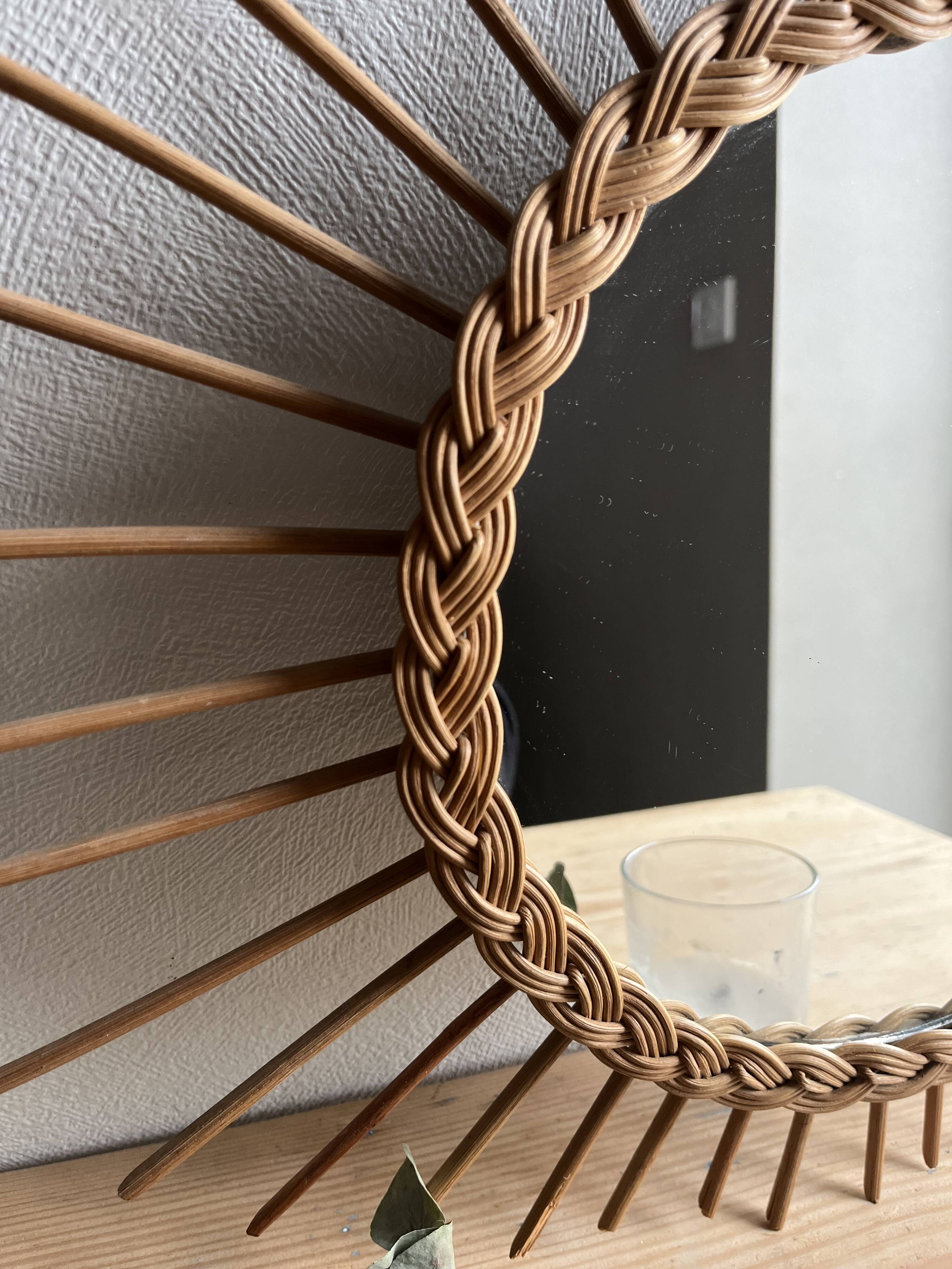 Vintage rattan sun mirror