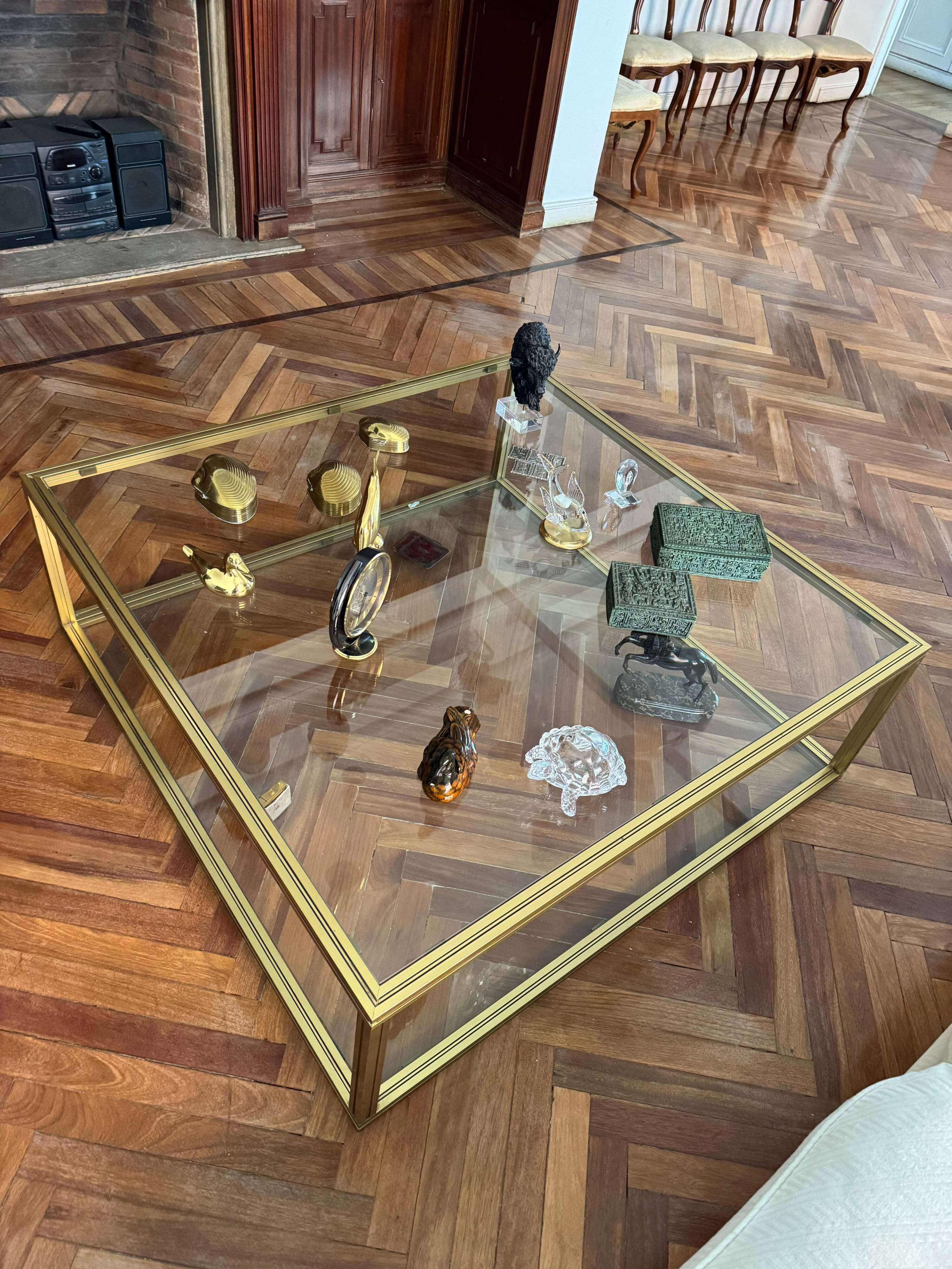 Vintage Hollywood Regency Brass & Glass Coffee Table (1970s)