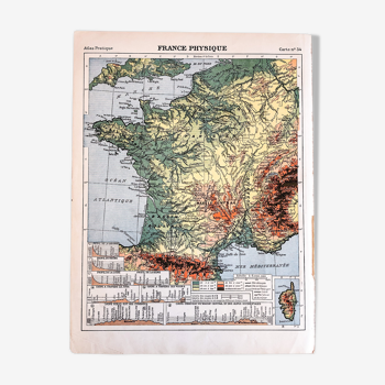 Carte physique de la France 1929