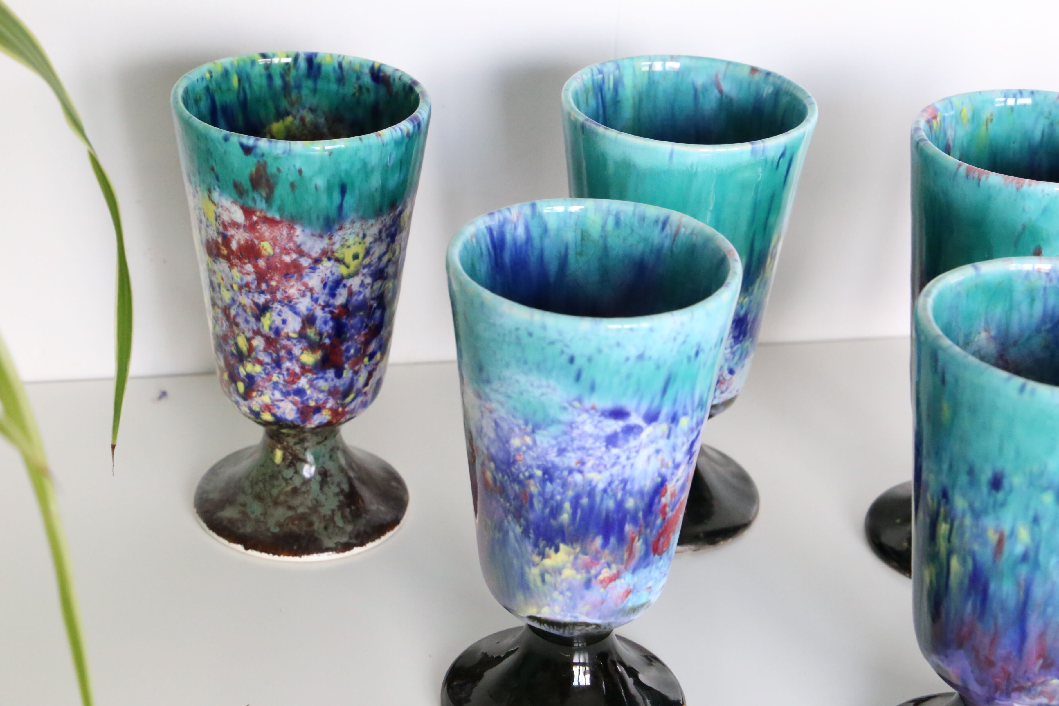Set of 6 mazagran varnished gré