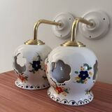 Pair of openwork ceramic wall lights