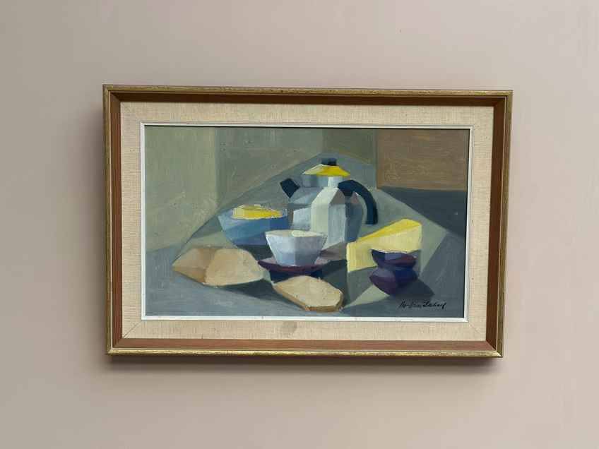 Original Mid Century Swedish Oil On Canvas – Still Life By Bo Arne Irehall (1927–1986) – Vintage & Framed – 40 × 60 Cm (15.7" × 23.6")
