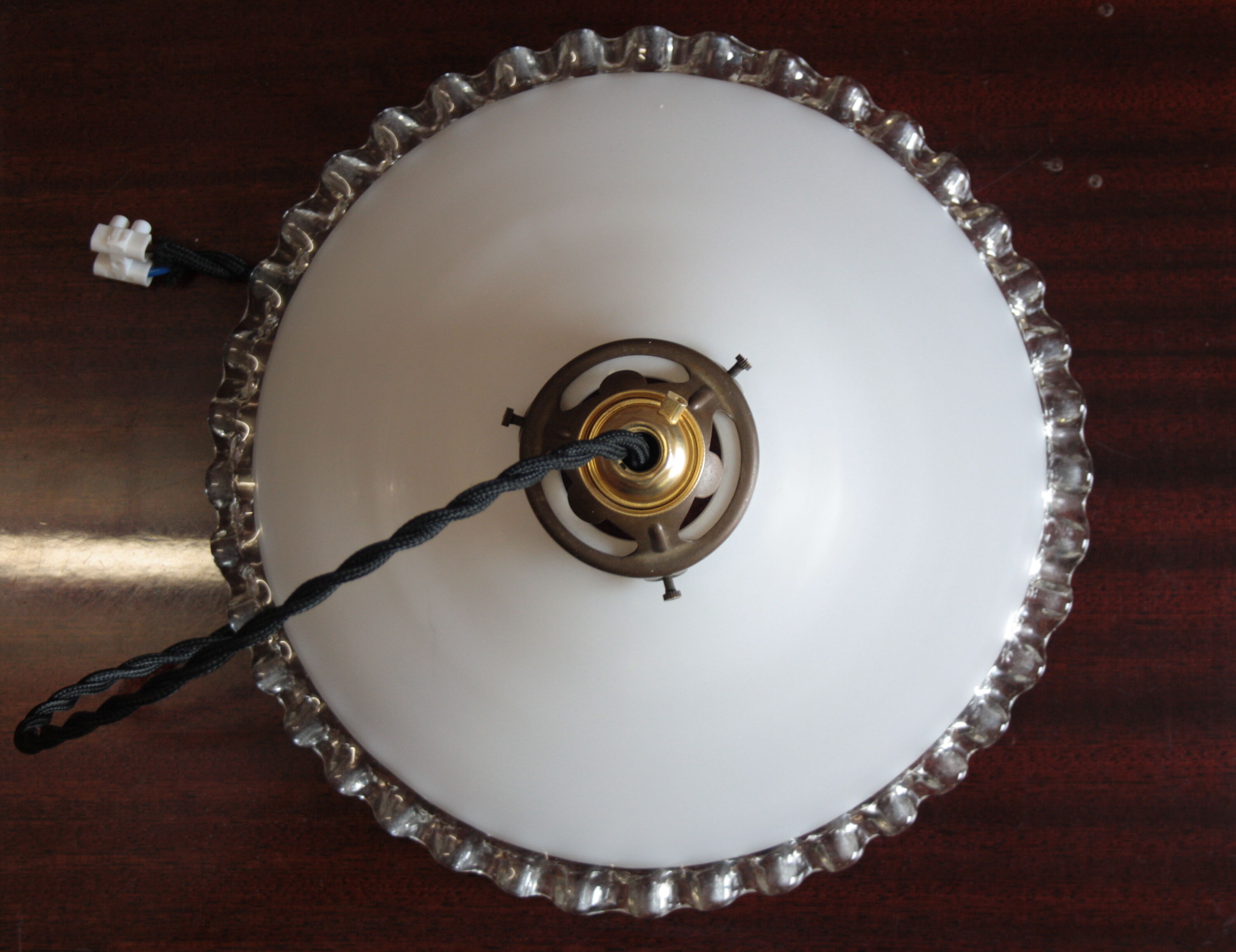 Hanging lamp  in white opaline and transparent border