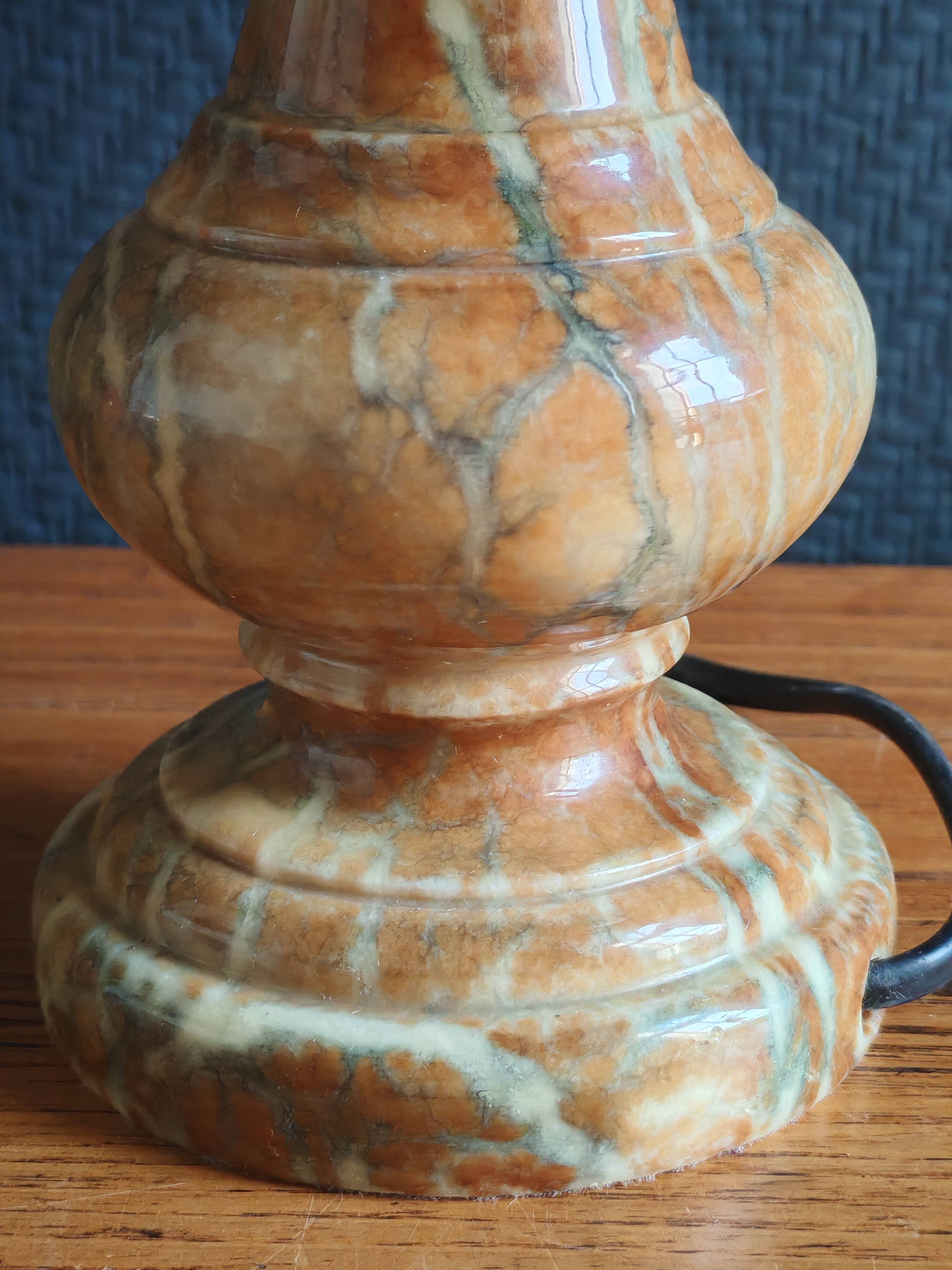 Vintage Table Lamp in Sculpted Alabaster – Base in Natural Stone