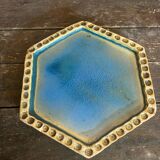 Old Enamelled Blue Stoneware Trivet France #D484