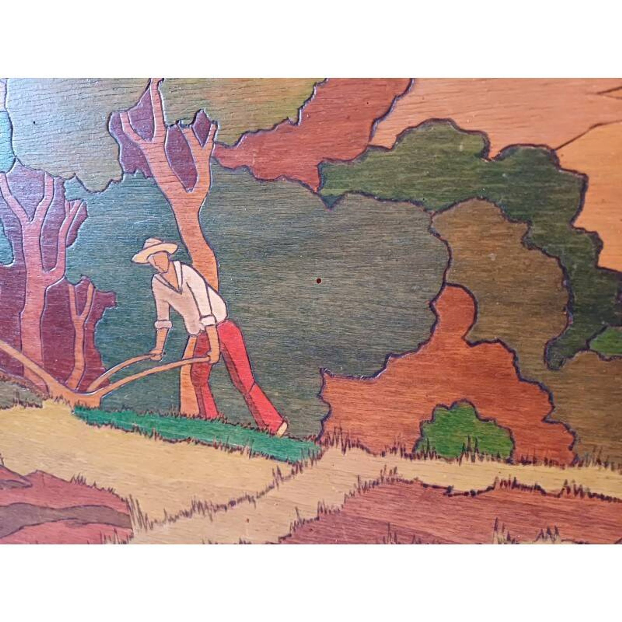 Tableau bois peinture vernie signée Clavere