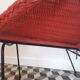 Armchair basket red vintage style frame metal seat wicker rattan scoubidou