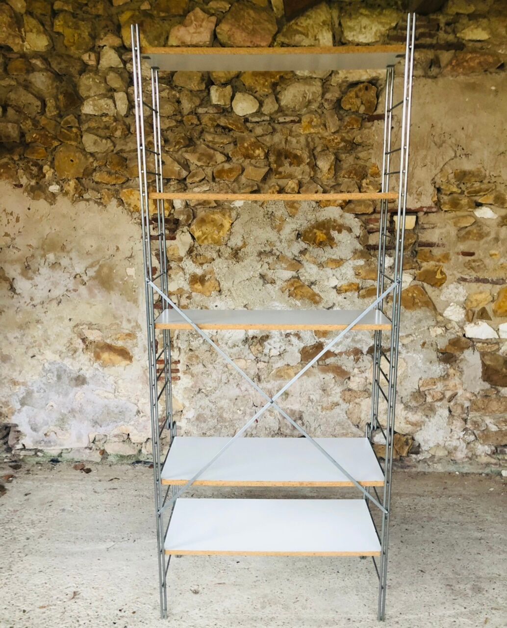 Vintage wall system with 5 modular shelves for BHV