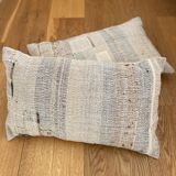 Cushion in old woven kilim style canvas, patched