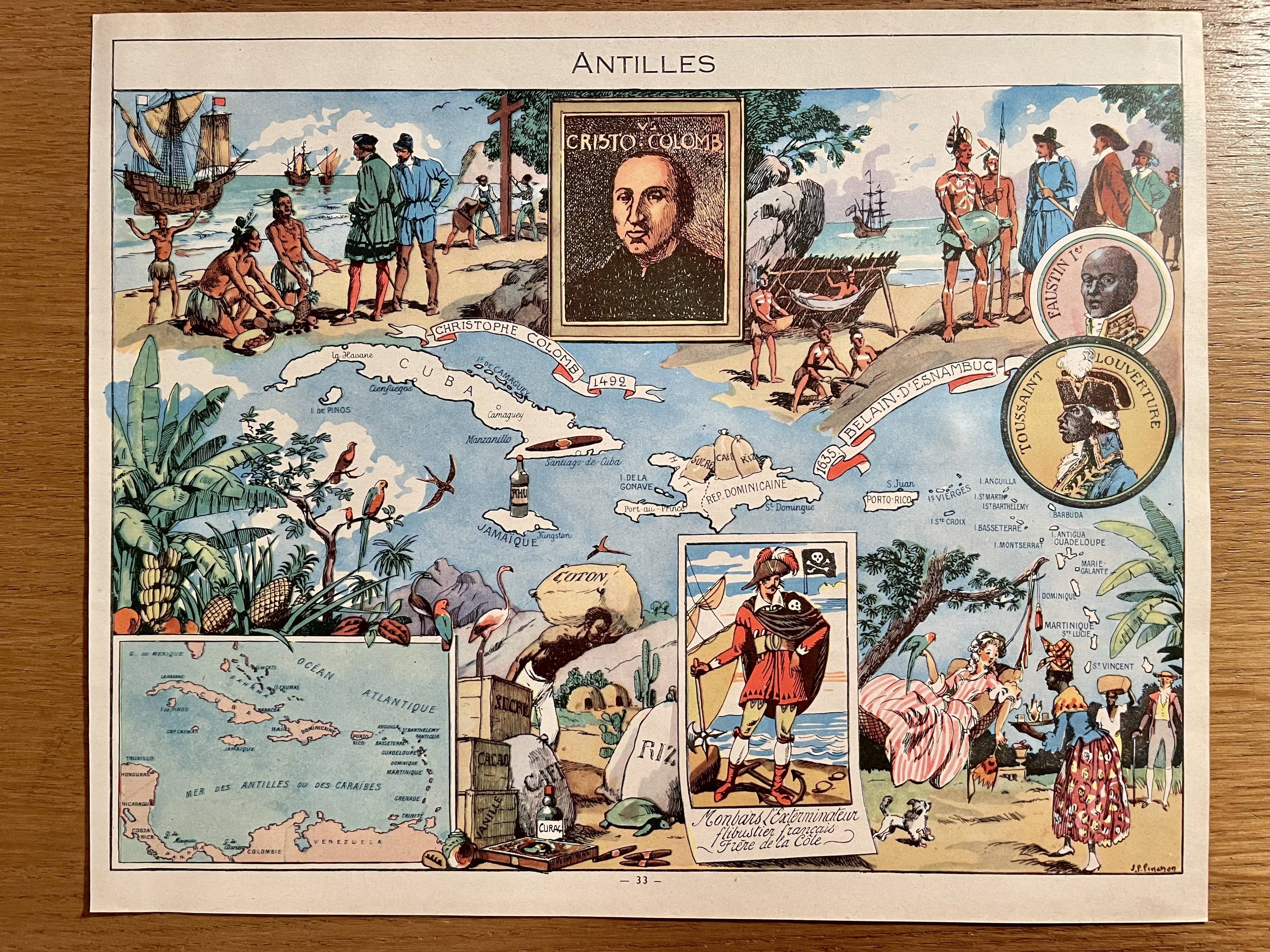 Old poster map of the West Indies - JP Pinchon - 1940