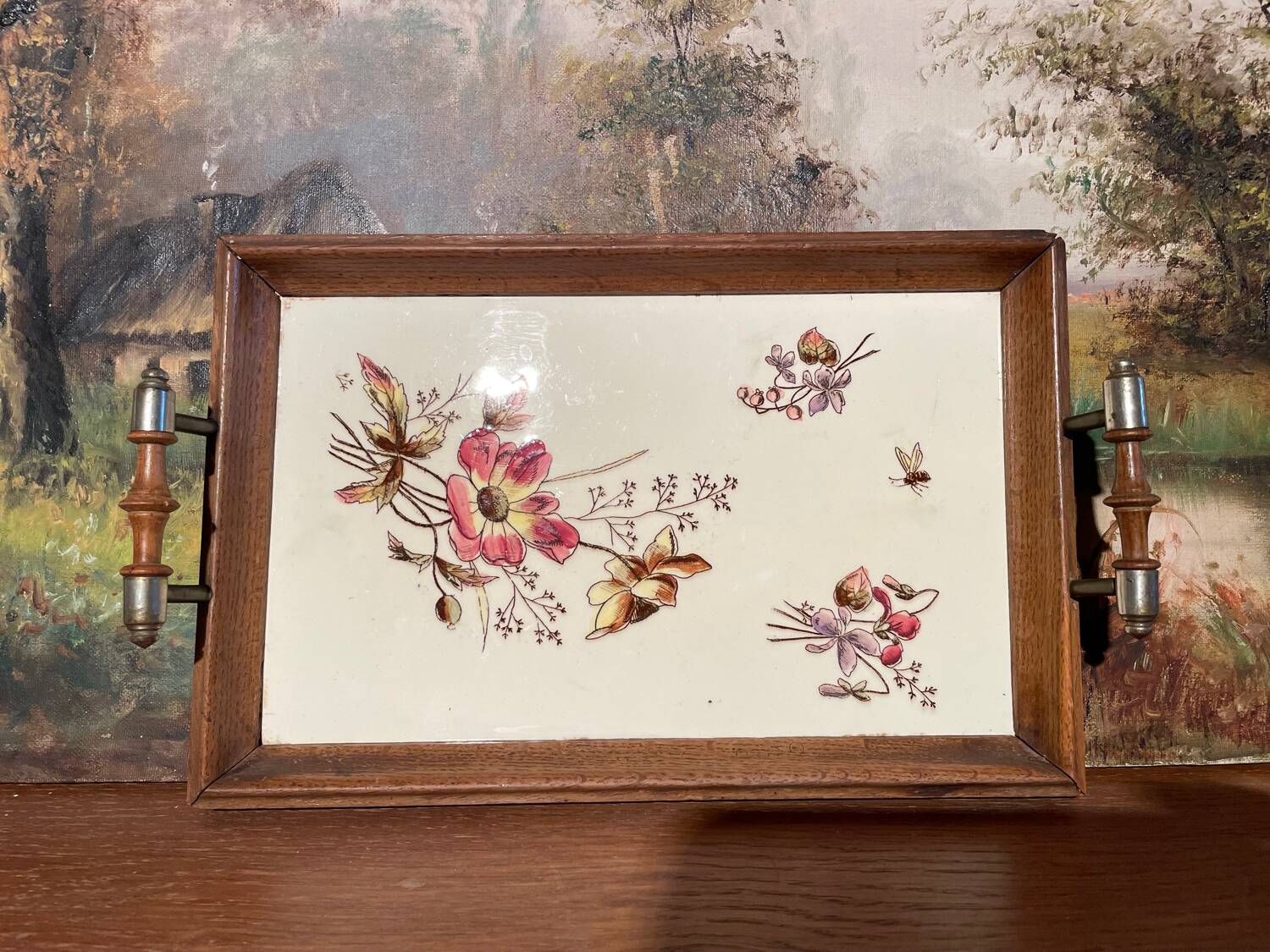 Old wood and ceramic tray 1900